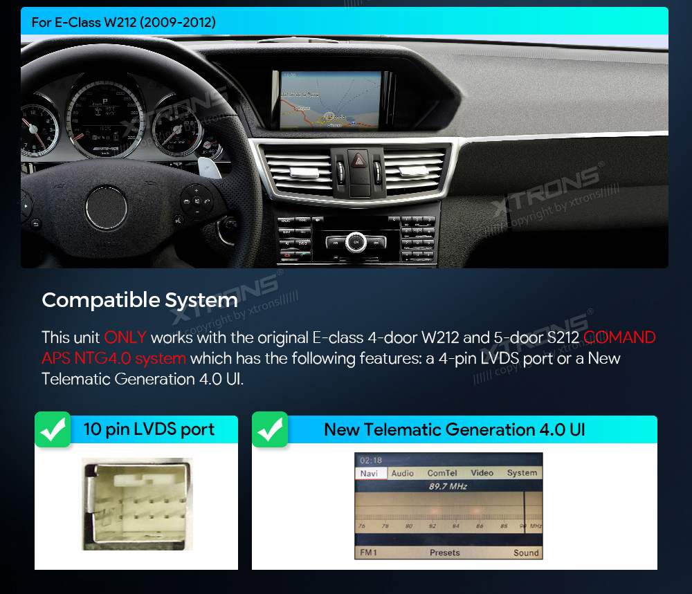 Mercedes-Benz E-Class (2010-2012) | W212 | NTG4.0  custom fit multimedia radio suitability for the car