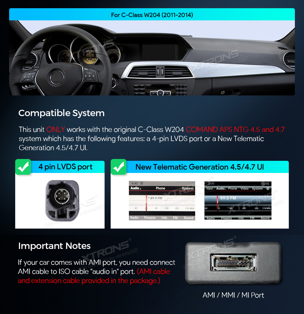 Mercedes-Benz C-Class ( 2011-2014) | W204 | NTG4.5 | NTG4.7  custom fit multimedia radio suitability for the car