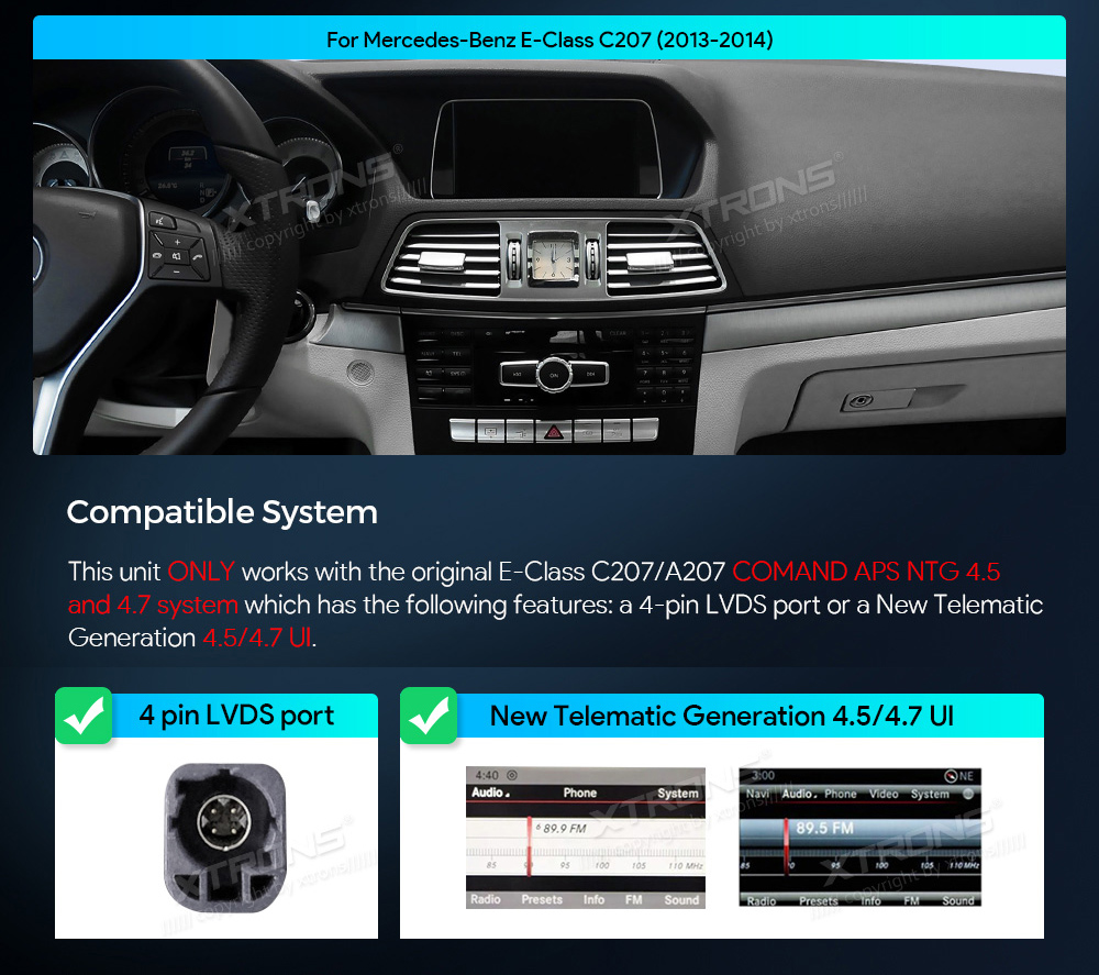 Mercedes-Benz E-Class Coupe (2013-2014) | C207 | NTG4.5 | NTG4.7  custom fit multimedia radio suitability for the car