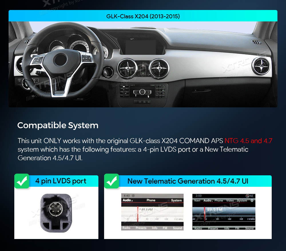 Mercedes-Benz GLK Class X204 | 2013 - 2015 (NTG4.5)  совместимость мультимедийного радио в зависимости от модели автомобиля