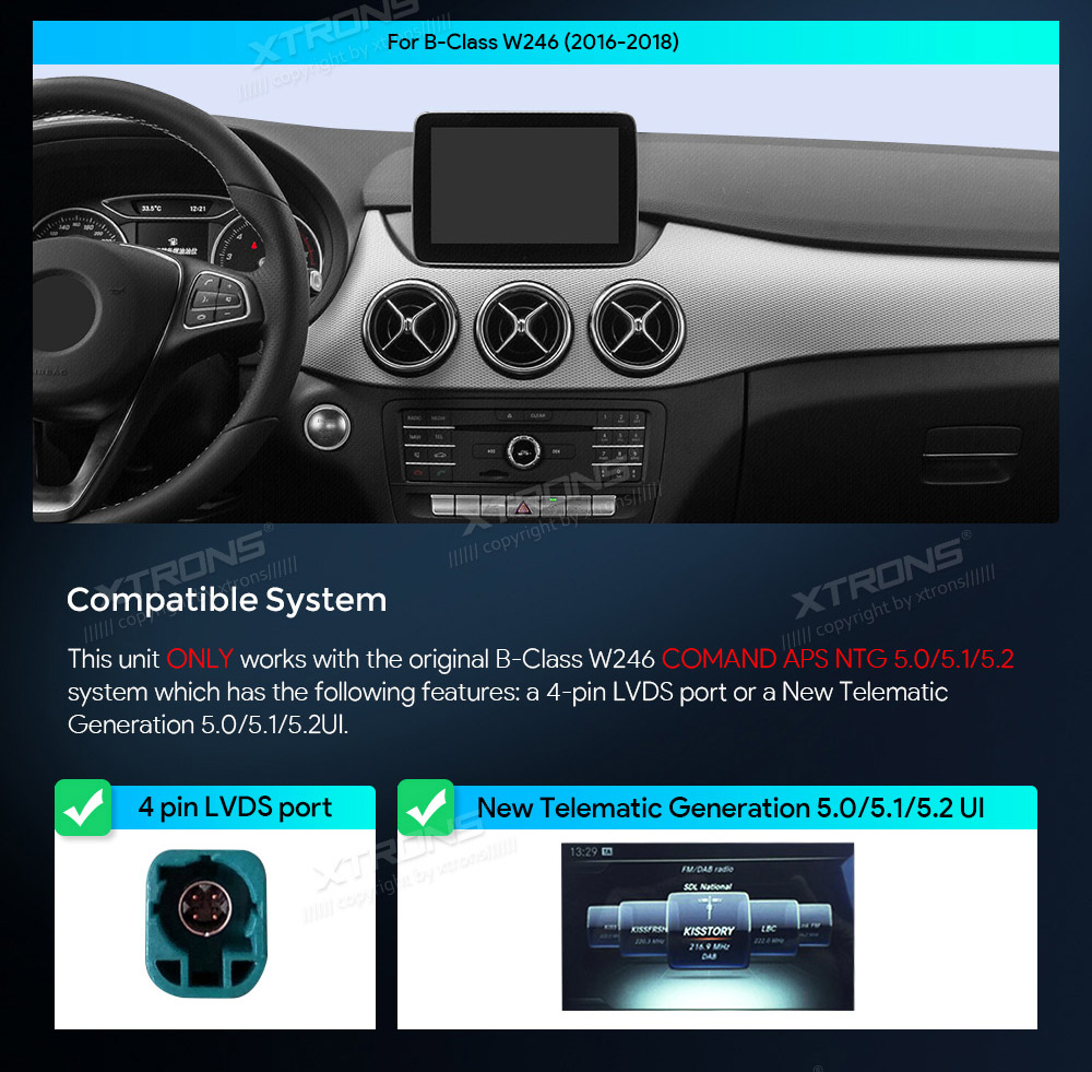 Mercedes-Benz B Class | W246 | 2015-2019 (NTG5.0)  custom fit multimedia radio suitability for the car