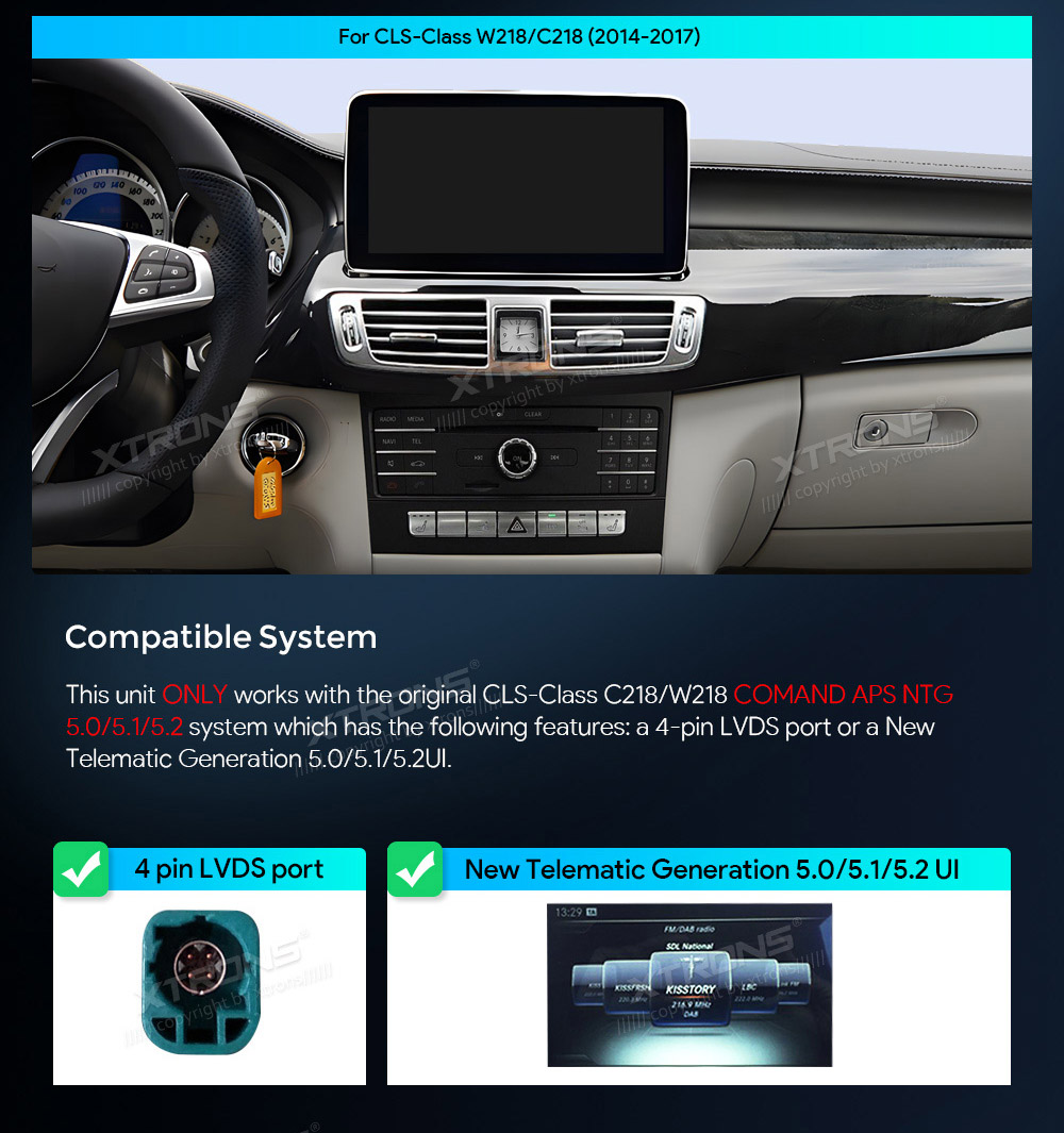 Mercedes-Benz CLS | W218 | 2015 - 2017 (NTG5.0)  custom fit multimedia radio suitability for the car