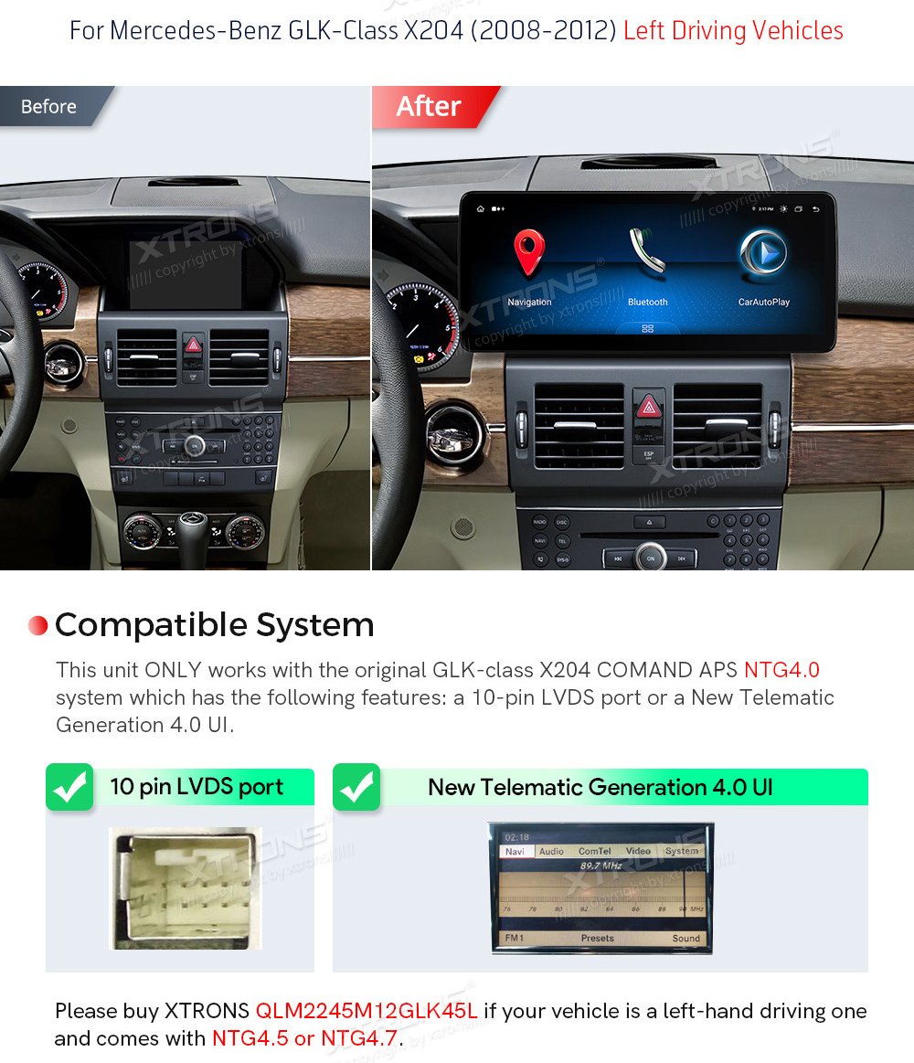 Mercedes-Benz GLK Class X204 | 2008 - 2012 (NTG4.0)  custom fit multimedia radio suitability for the car