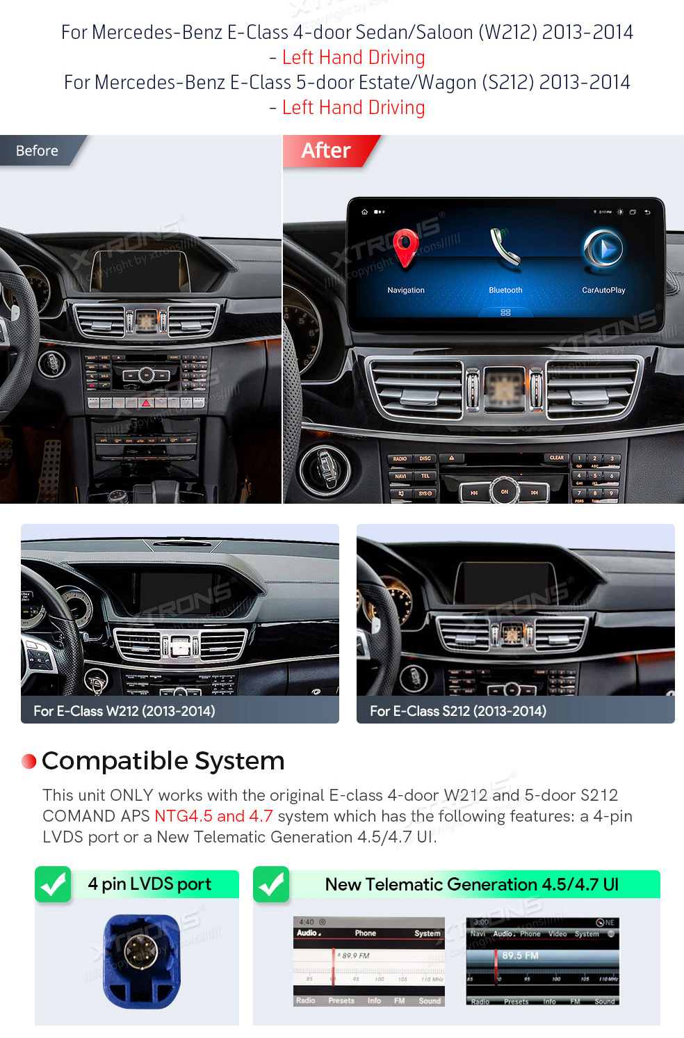 Mercedes-Benz E-Class (2013-2014) | W212 | NTG4.5 | NTG4.7  custom fit multimedia radio suitability for the car