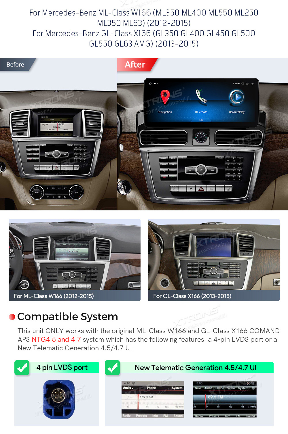 Mercedes-Benz ML W166 | GL X166 | 2012-2015 | NTG 4.5  custom fit multimedia radio suitability for the car