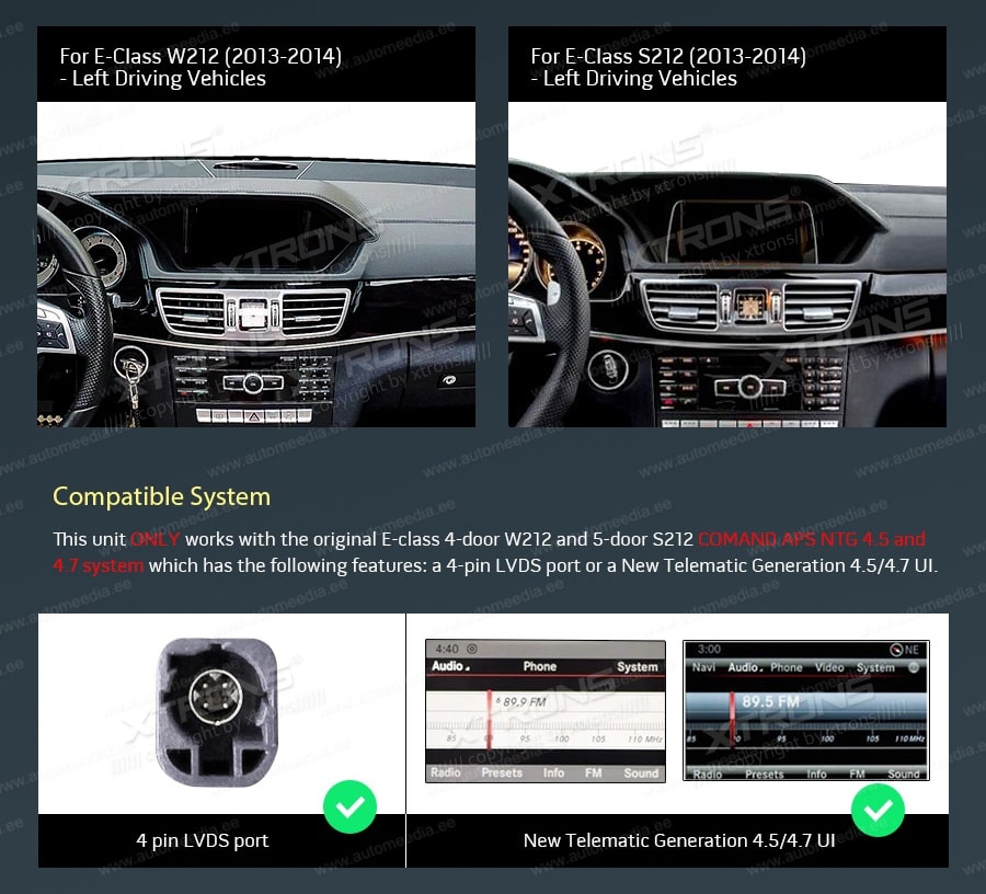 Mercedes-Benz E-Class (2013-2014) | W212 | NTG4.5 | NTG4.7  XTRONS QM1045E_LS XTRONS QM1045E_LS raadio sobivus autole