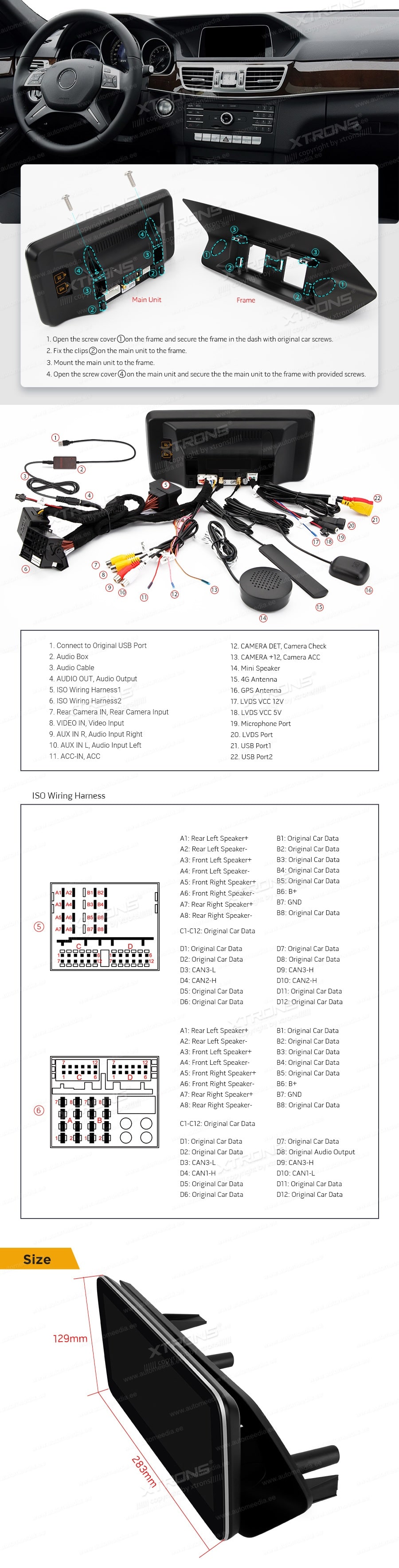 Mercedes-Benz E-Class (2015-2016) | W212 | NTG5.1 | NTG5.2  XTRONS QM1050E_LS XTRONS QM1050E_LS Wiring Diagram and size