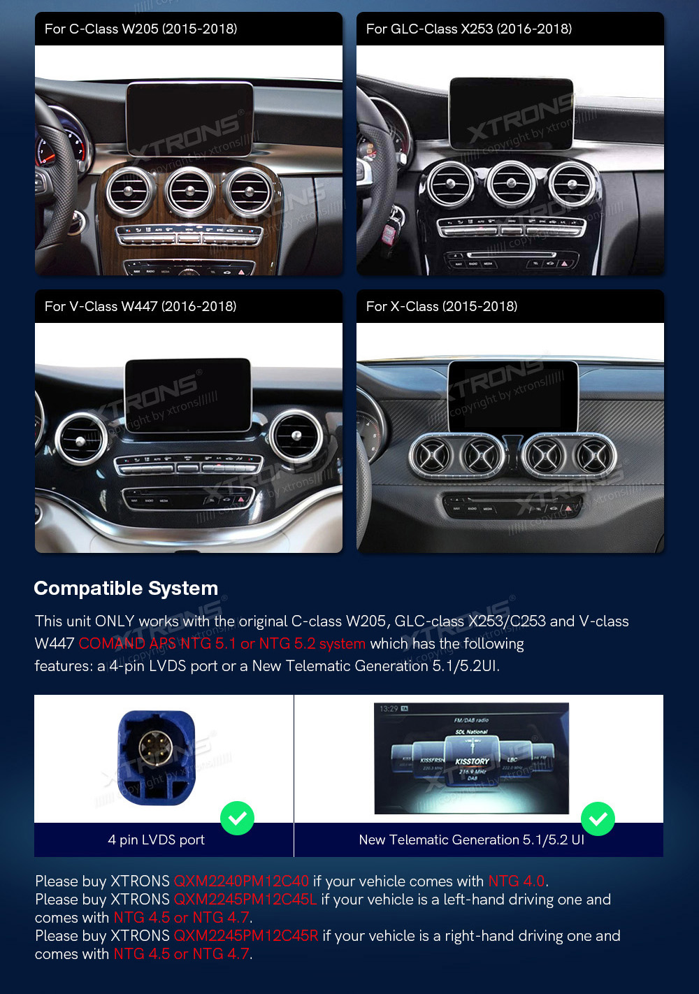 Mercedes-Benz V-Class (2015-2018) | C-Class | GLC | NTG5.0 | NTG5.2  custom fit multimedia radio suitability for the car