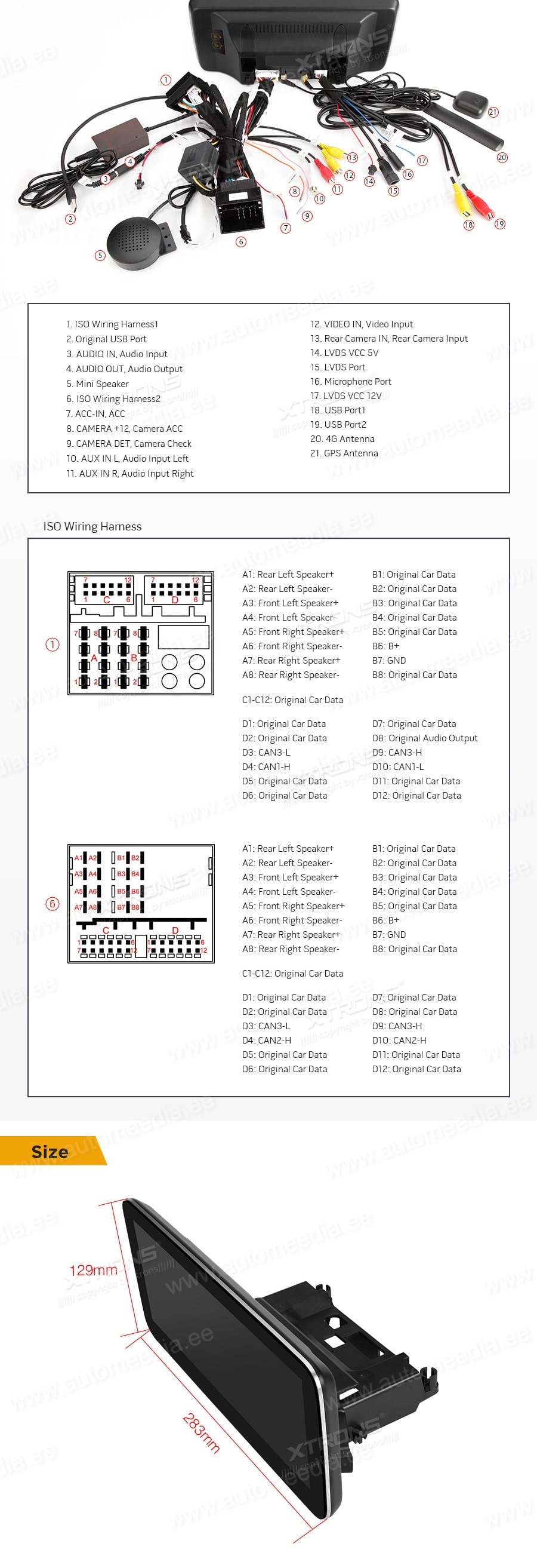 Mercedes-Benz V-Class (2015-2018) | C-Class | GLC | NTG5.0 | NTG5.2  XTRONS QSM1250C XTRONS QSM1250C Wiring Diagram and size