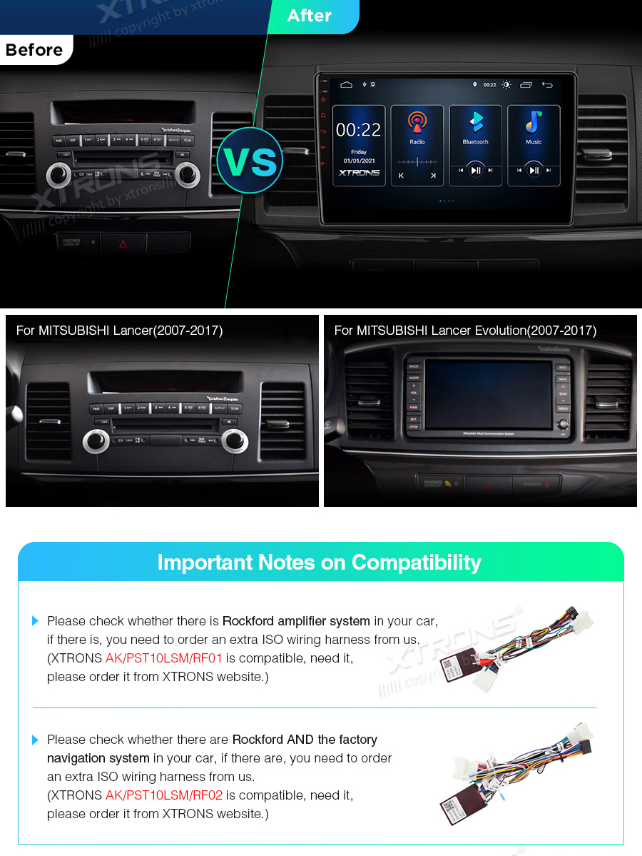 Mitsubishi Lancer (2007-2017) XTRONS PSP10LSM XTRONS PSP10LSM совместимость мультимедийного радио в зависимости от модели автомобиля