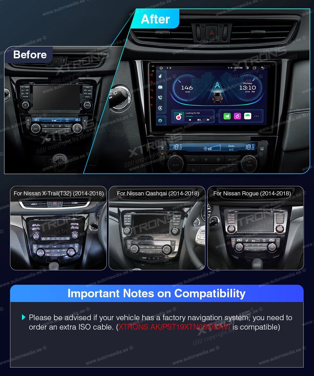 Nissan Qashqai (2016-2019)  совместимость мультимедийного радио в зависимости от модели автомобиля