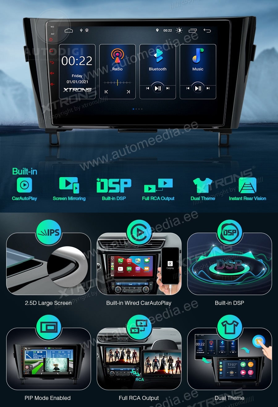 Nissan Qashqai | X-Trail (2014-2018) XTRONS PSP10XTN merkkikohtainen Android GPS multimedia näyttösoitin