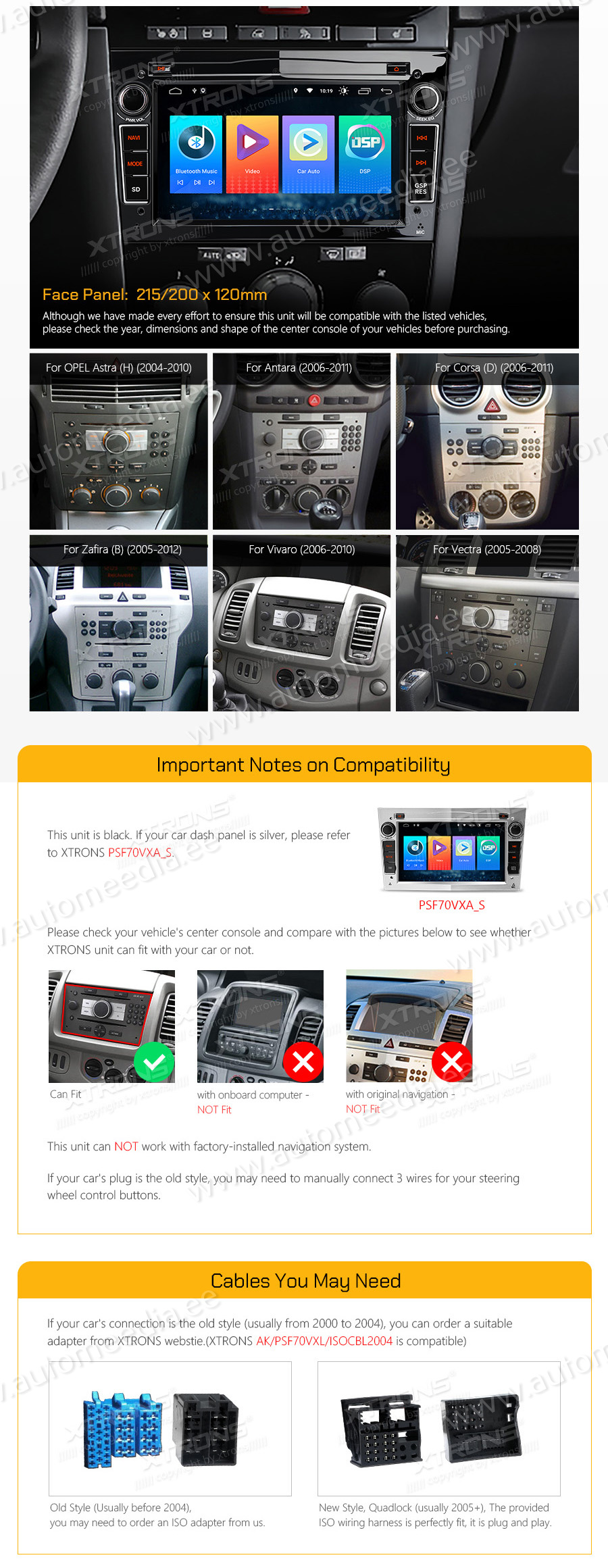 Opel Astra | Zafira | Meriva | Vectra (2004-2012)  custom fit multimedia radio suitability for the car