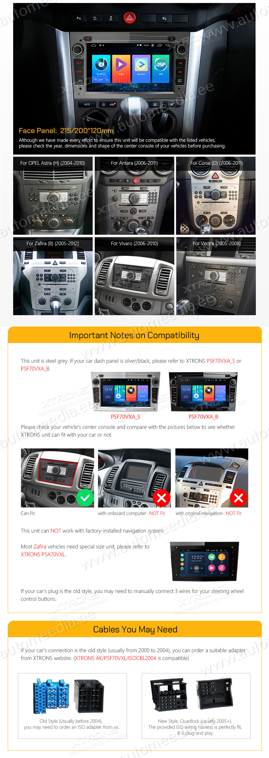 Opel Astra | Zafira | Meriva | Vectra (2004-2012)  custom fit multimedia radio suitability for the car