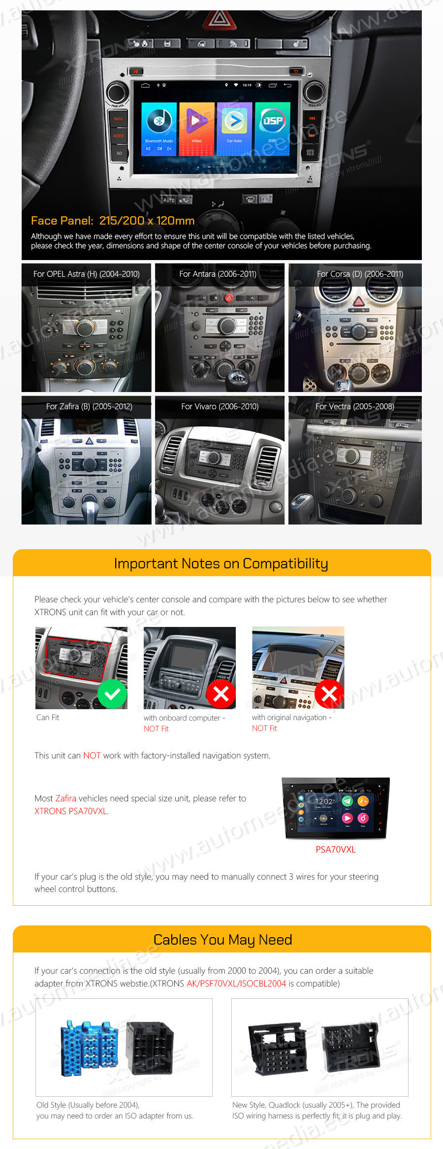 Opel Astra | Zafira | Meriva | Vectra (2004-2012)  custom fit multimedia radio suitability for the car