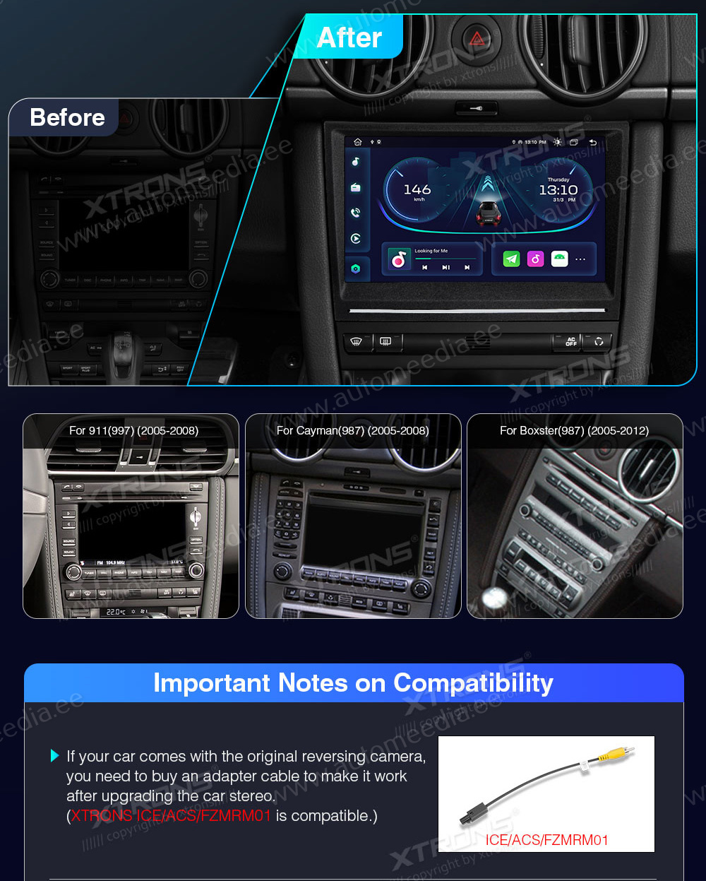 Porsche 911 | Cayman | Boxter (2005-2012)  custom fit multimedia radio suitability for the car
