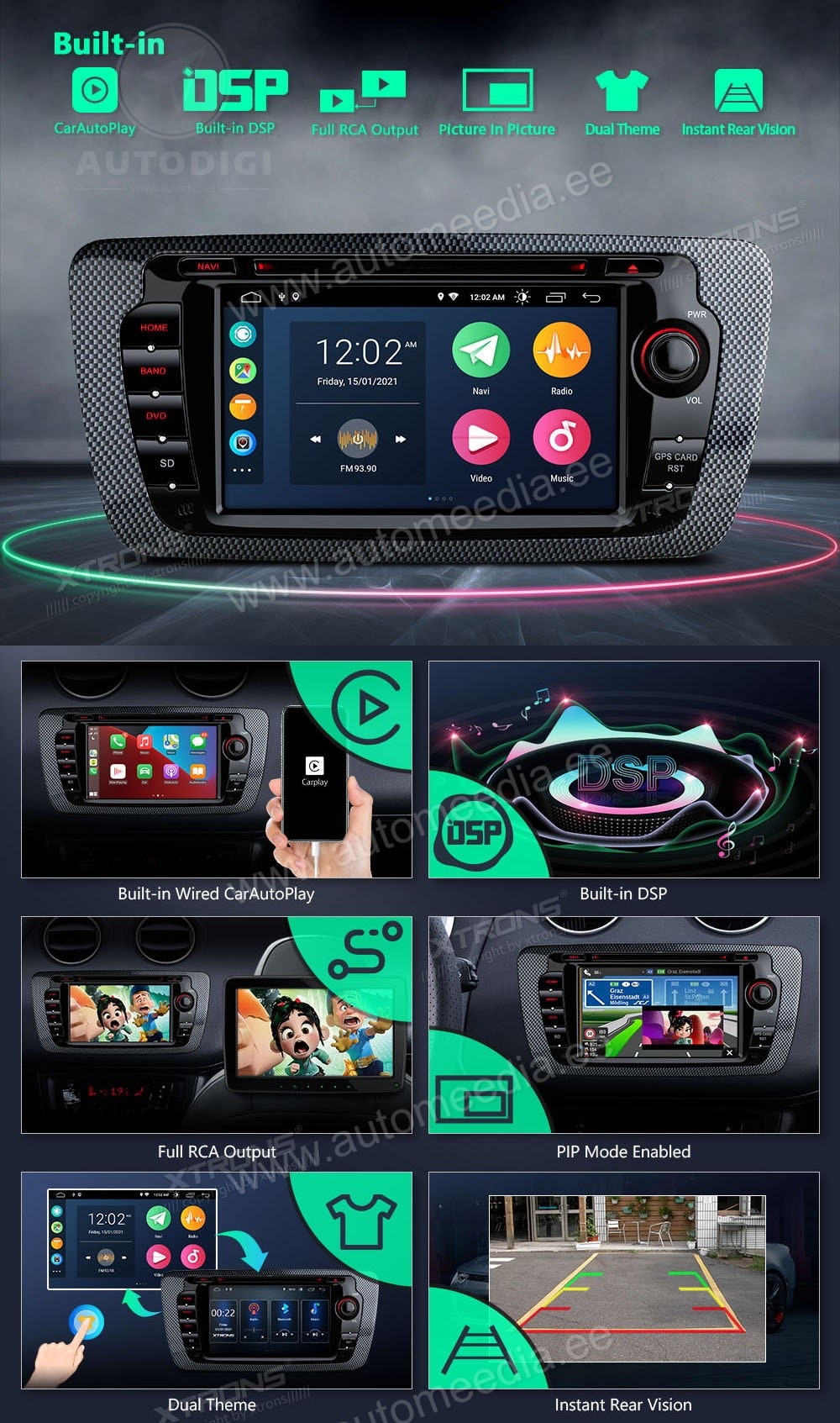 Seat Ibiza (2008-2014) XTRONS PSA70IBS merkkikohtainen Android GPS multimedia näyttösoitin