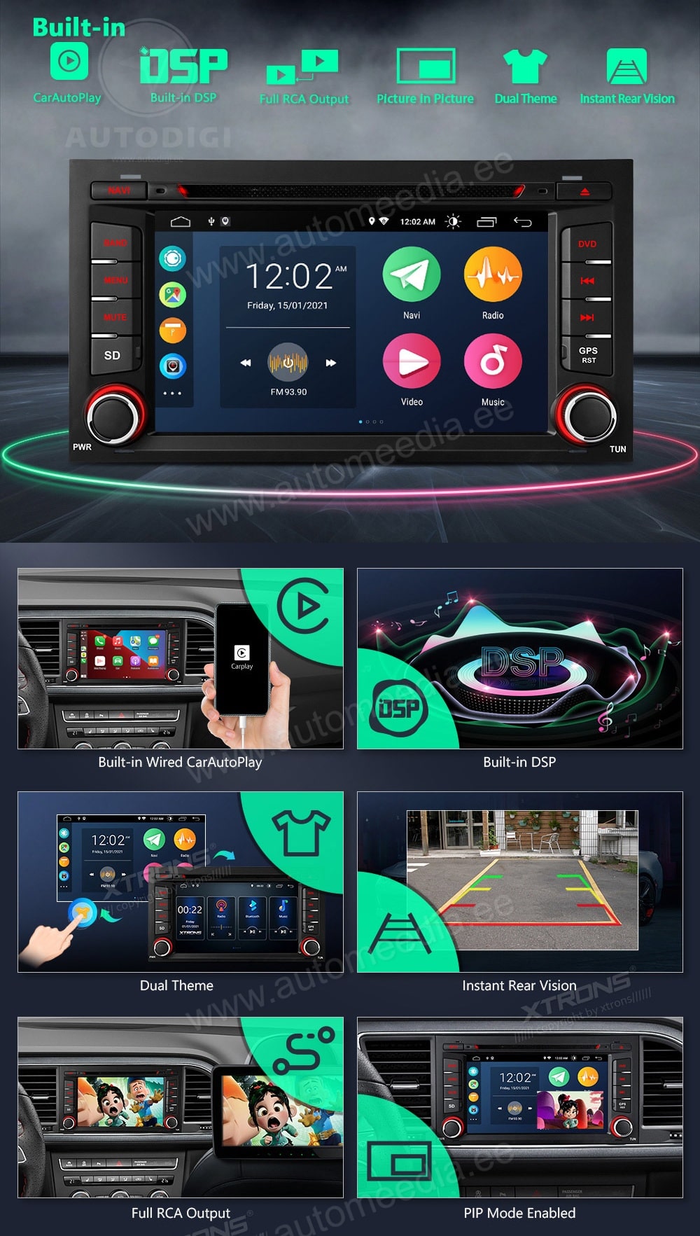 Seat Leon 2012-2019) XTRONS PSA70LES Car multimedia GPS player with Custom Fit Design