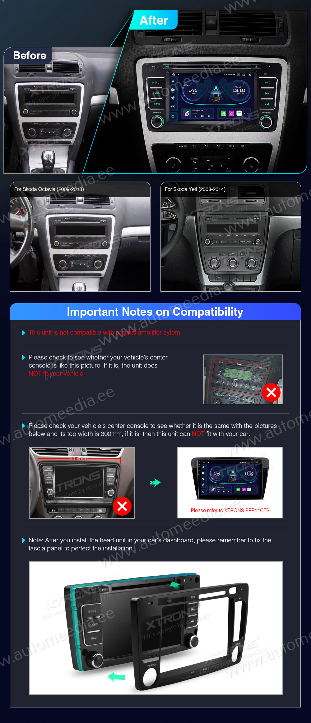 Skoda Octavia | Yeti (2008-2013)  совместимость мультимедийного радио в зависимости от модели автомобиля