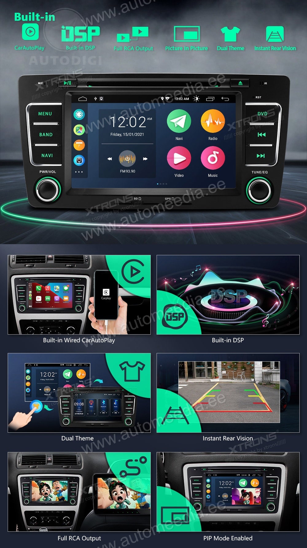 Skoda Octavia | Yeti (2008-2013) XTRONS PSA70CTS Car multimedia GPS player with Custom Fit Design