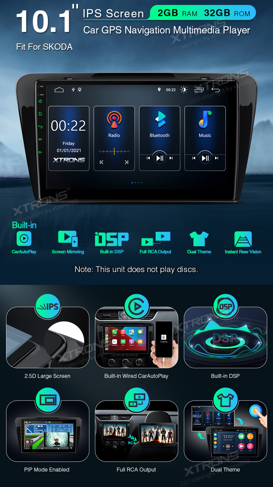 Skoda Octavia (2014-2016) XTRONS PSP10CTS Car multimedia GPS player with Custom Fit Design