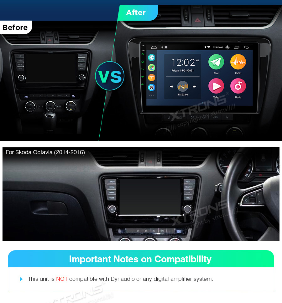 Skoda Octavia (2014-2016) XTRONS PSP10CTS XTRONS PSP10CTS совместимость мультимедийного радио в зависимости от модели автомобиля