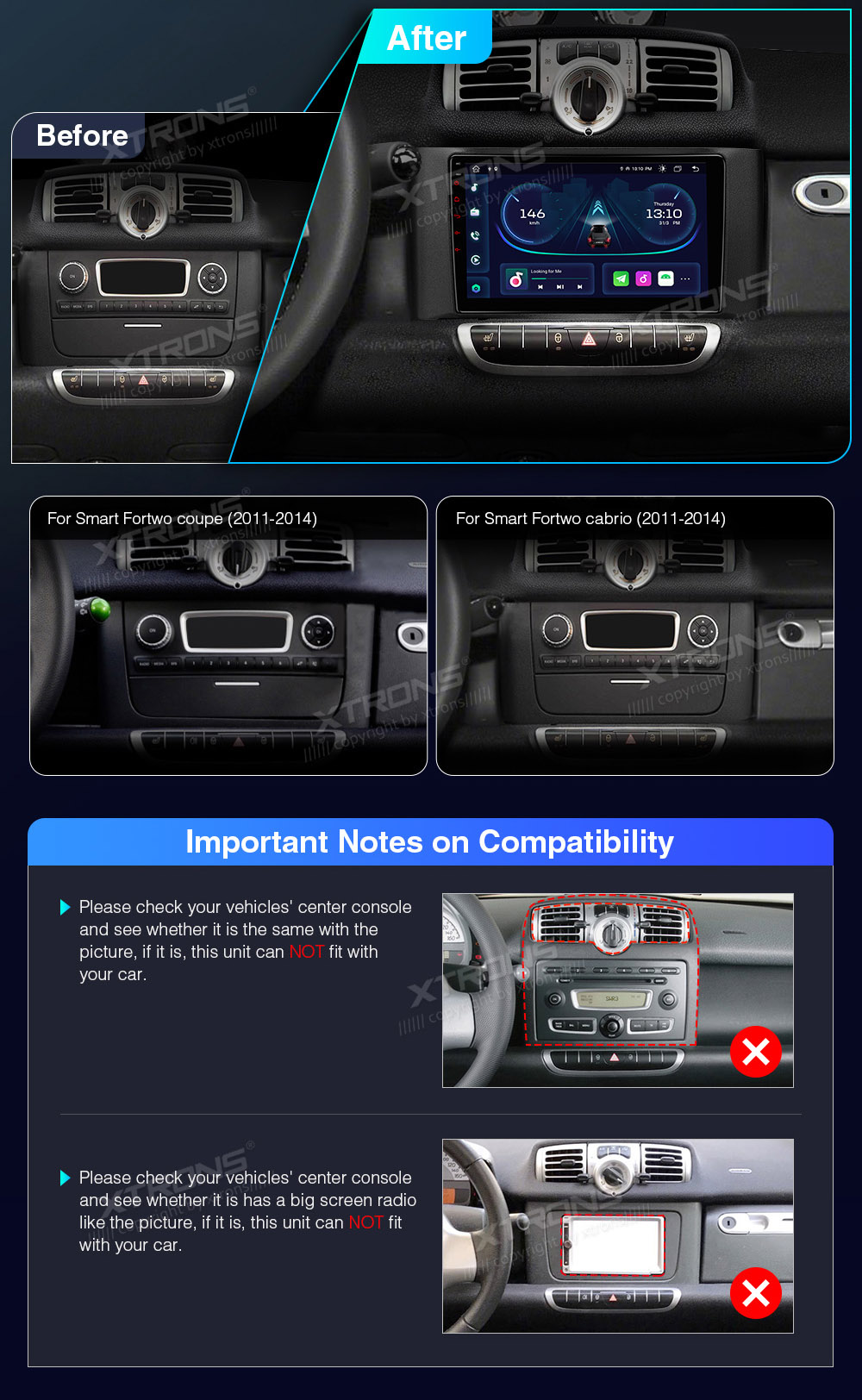 Smart Fortwo (2011-2014)  custom fit multimedia radio suitability for the car