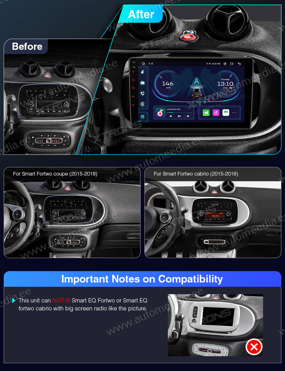 Smart Fortwo (2015-2018)  custom fit multimedia radio suitability for the car