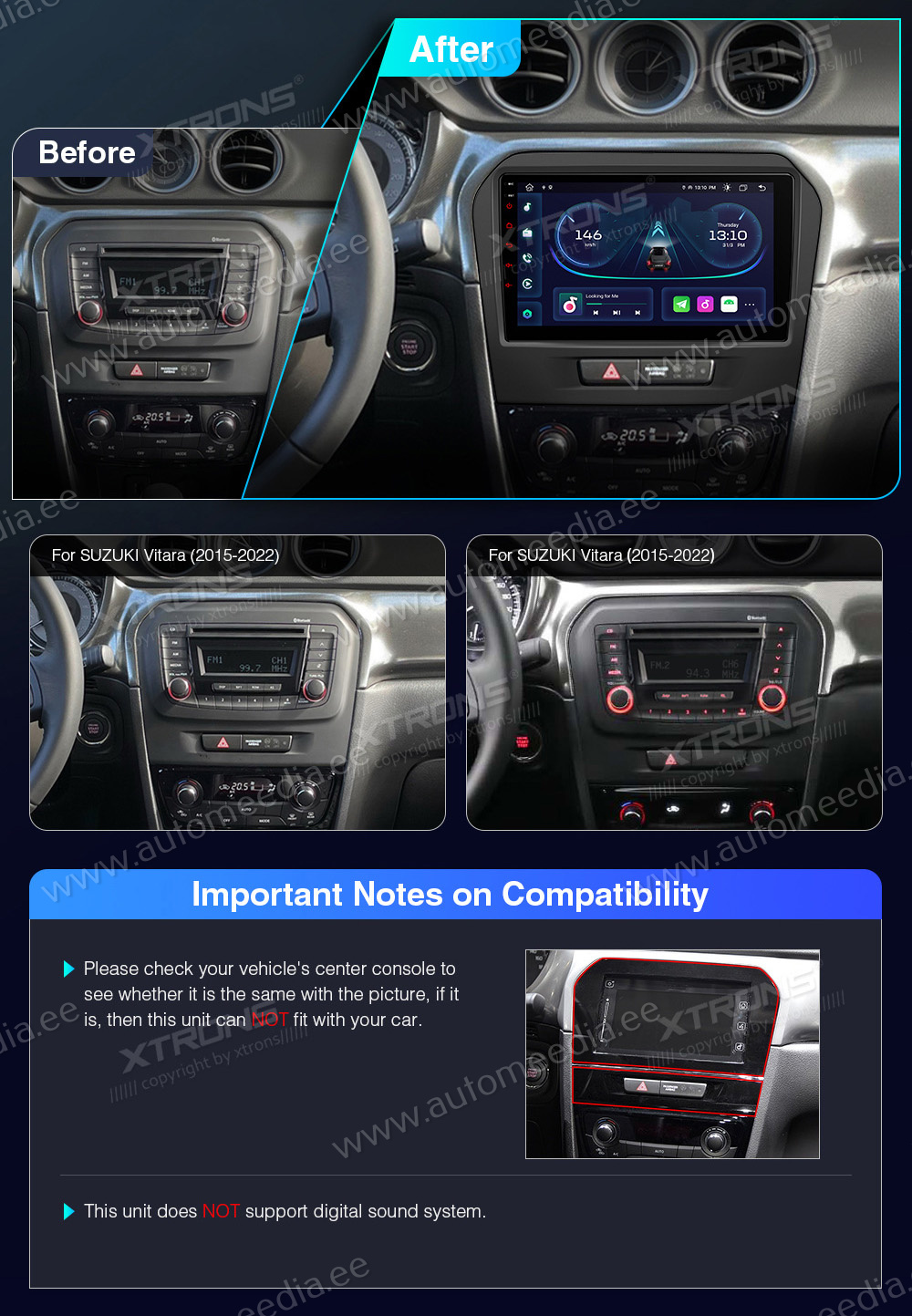 Suzuki Vitara (2015-2022)  совместимость мультимедийного радио в зависимости от модели автомобиля