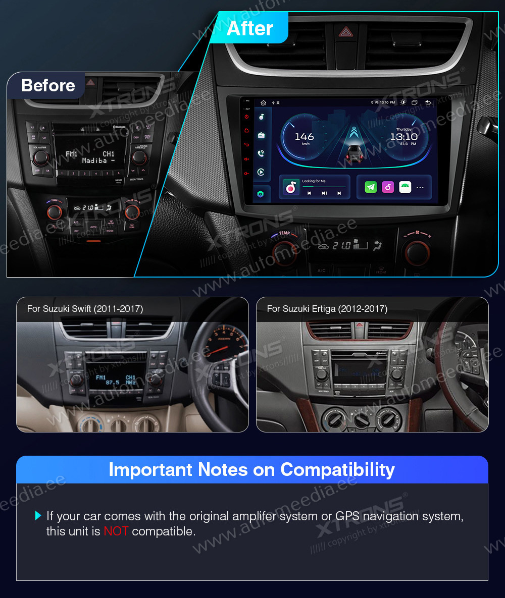 Suzuki Swift (2011-2017)  совместимость мультимедийного радио в зависимости от модели автомобиля