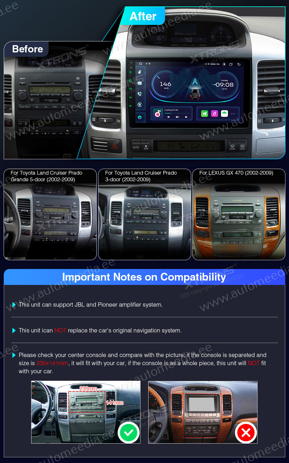 Toyota Landcruiser 120 (2002-2009)  custom fit multimedia radio suitability for the car