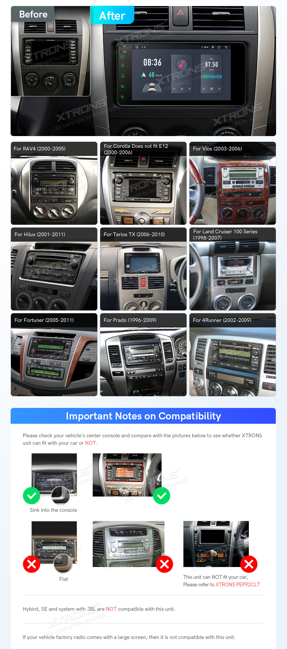 Toyota Hilux (2001-2011) | RAV4 (2000-2005) | LC100  custom fit multimedia radio suitability for the car