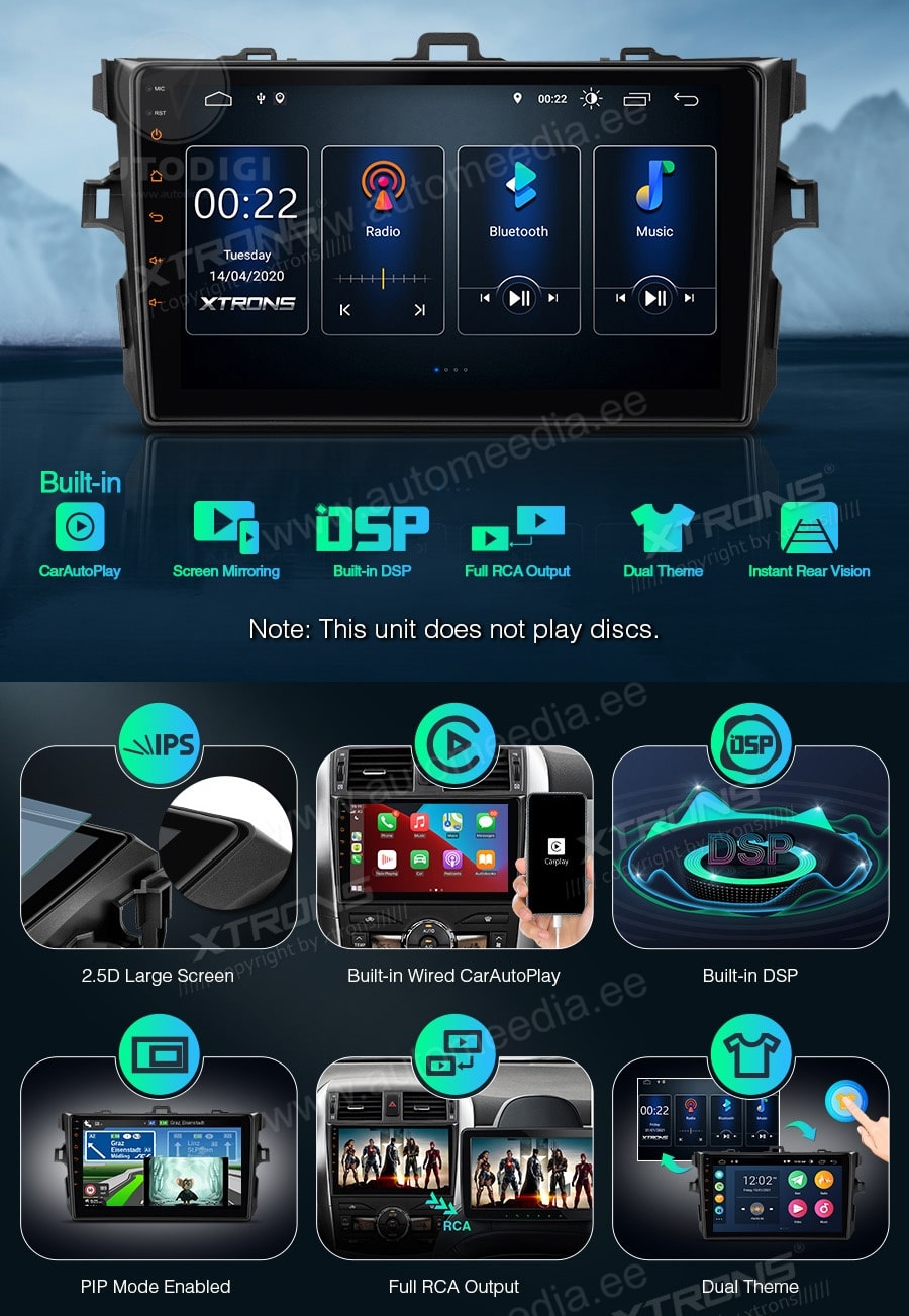 Toyota Corolla (2007-2013) XTRONS PSP90CLT Mudelikohane android multimeediakeskus gps naviraadio