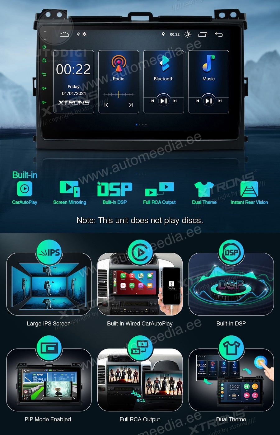 Toyota Landcruiser 120 (2003-2009) XTRONS PSP90CRT Штатная магнитола Android
