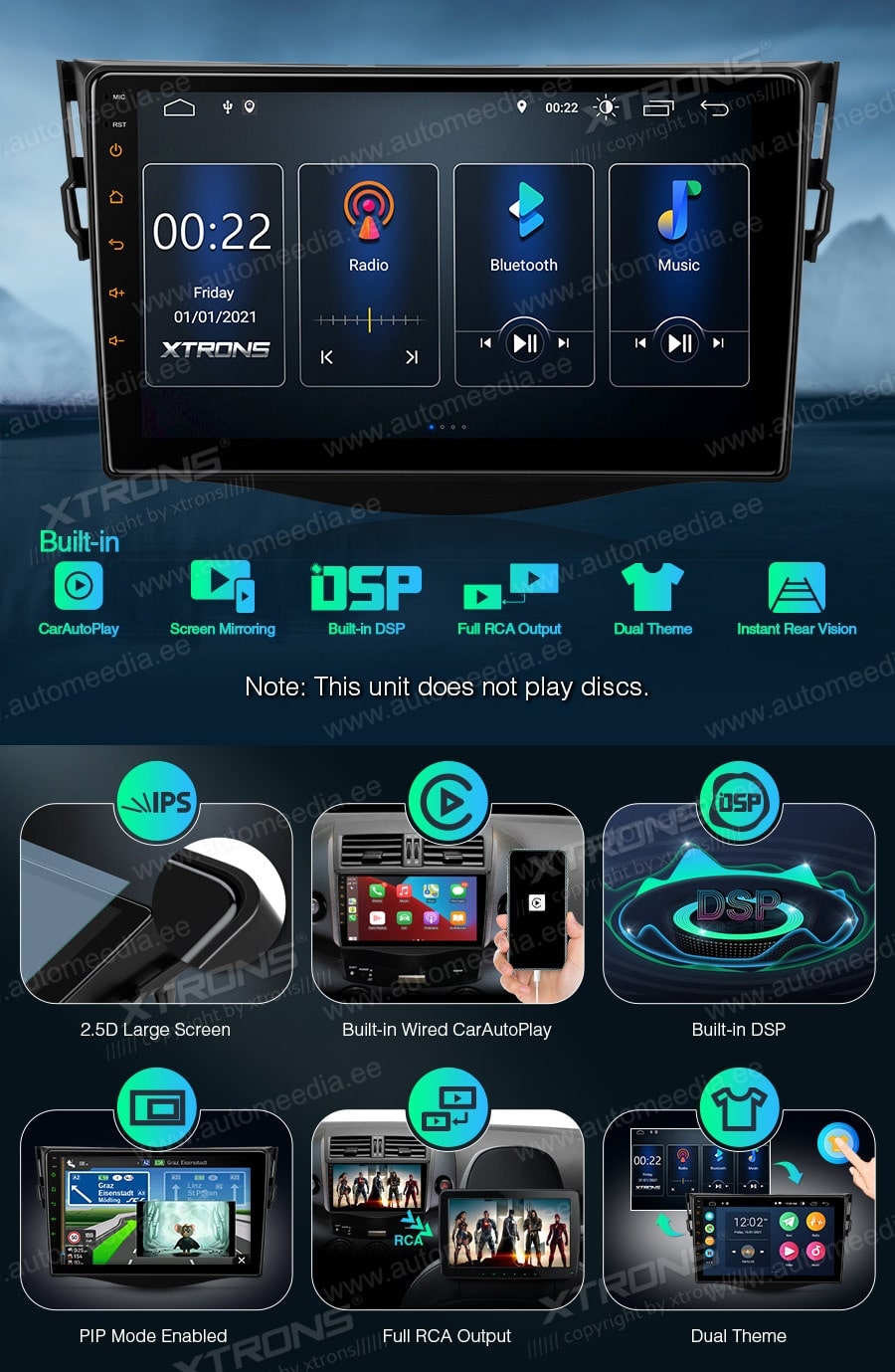 Toyota RAV4 (2006-2012) XTRONS PSP90RVT Mudelikohane android multimeediakeskus gps naviraadio