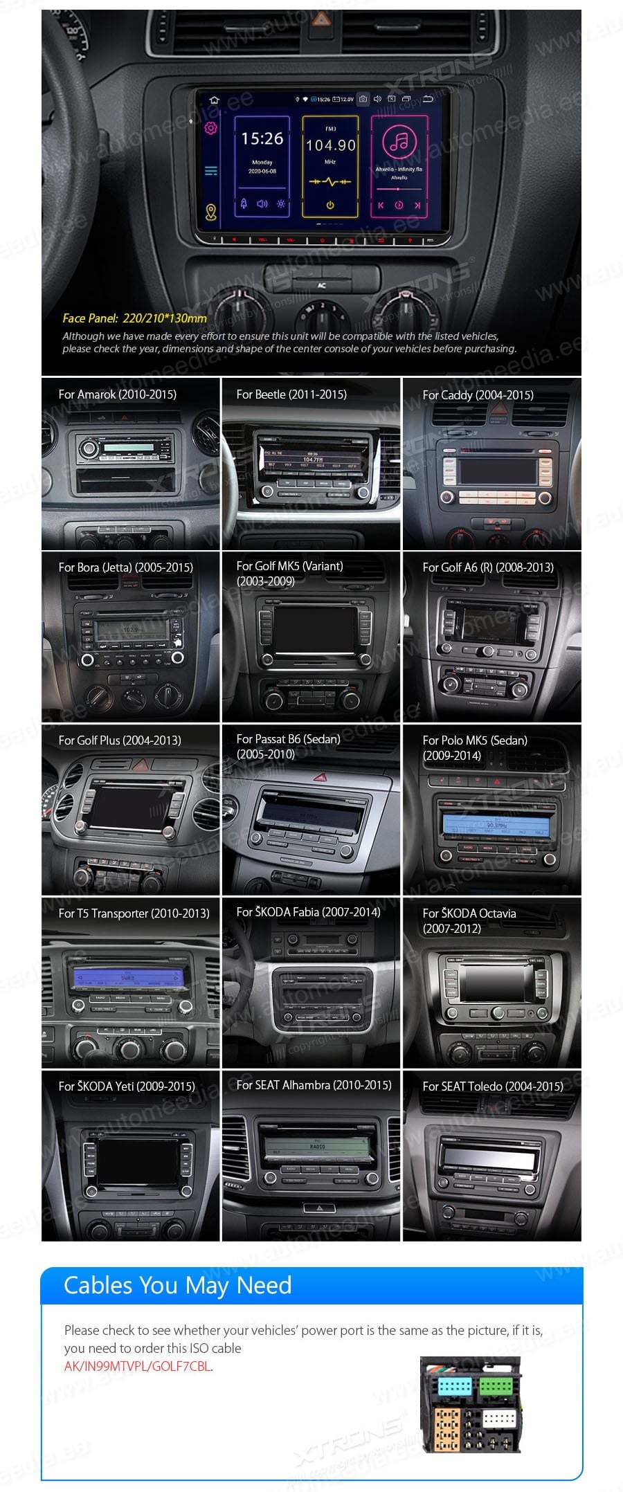VW Passat B6 | B7 | Multivan | Transporter T5 | T6 | Amarok | Tiguan | Touran | Sharan XTRONS IB90MTVL XTRONS IB90MTVL custom fit multimedia radio suitability for the car