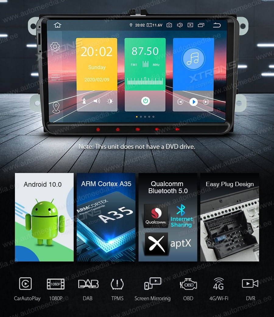 VW Passat B6 | B7 | Multivan | Transporter T5 | T6 | Amarok | Tiguan | Touran | Sharan XTRONS IN90MTVL Car multimedia GPS player with Custom Fit Design