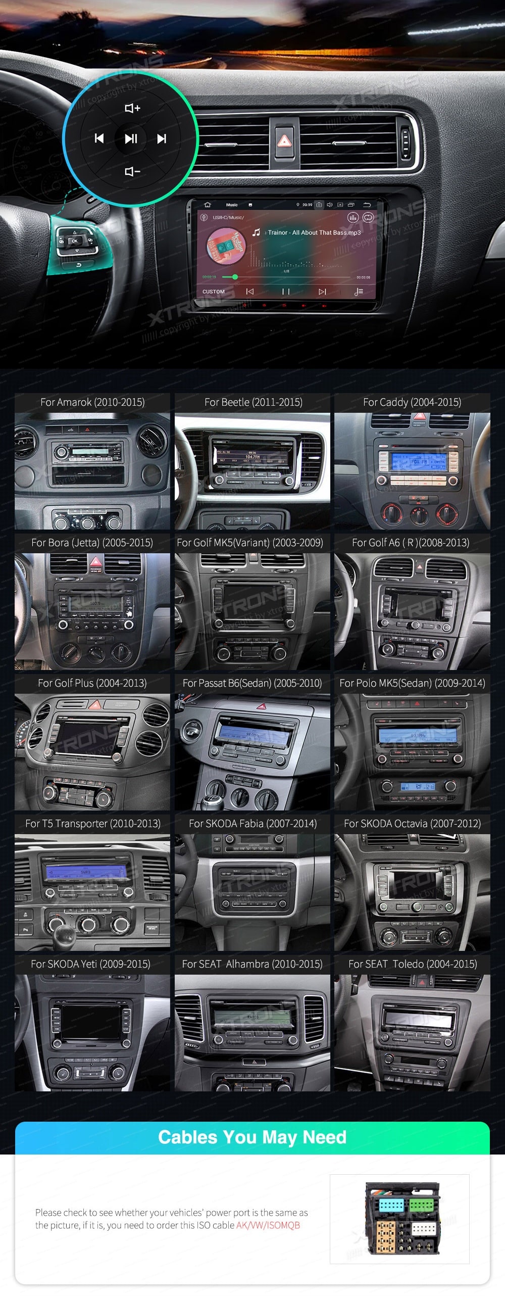 VW Passat B6 | B7 | Multivan | Transporter T5 | T6 | Amarok | Tiguan | Touran | Sharan  XTRONS IQ90MTVL XTRONS IQ90MTVL custom fit multimedia radio suitability for the car