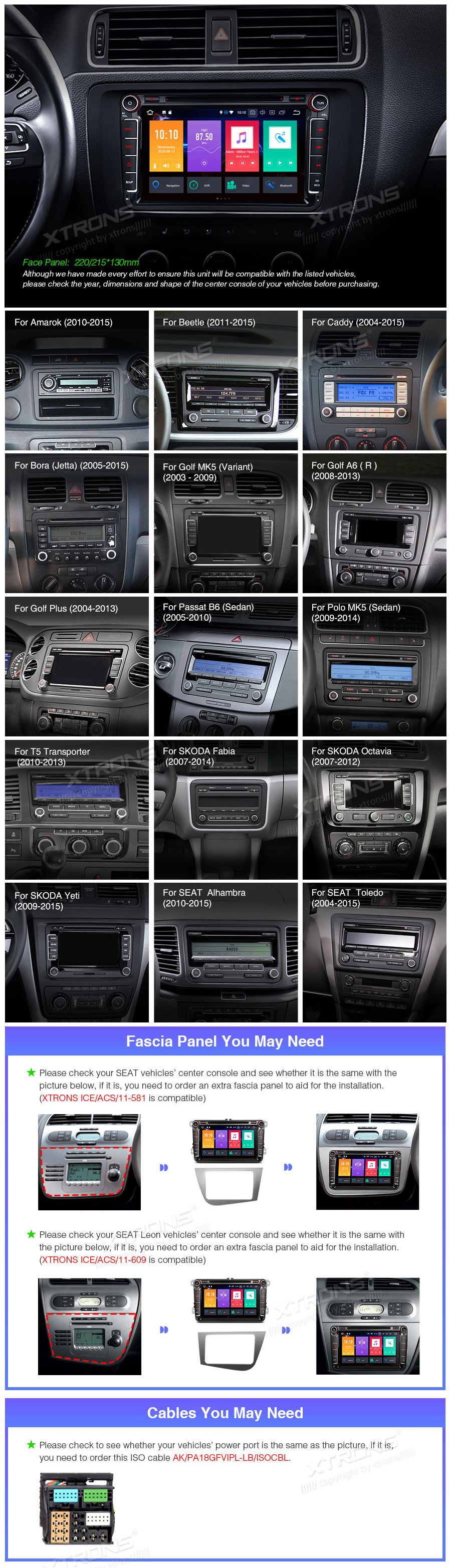 VW Passat B6 | B7 | Multivan | Transporter T5 | T6 | Amarok | Tiguan | Touran | Sharan XTRONS PB80UNV XTRONS PB80UNV mallikohtaisen multimediaradion soveltuvuus autoon