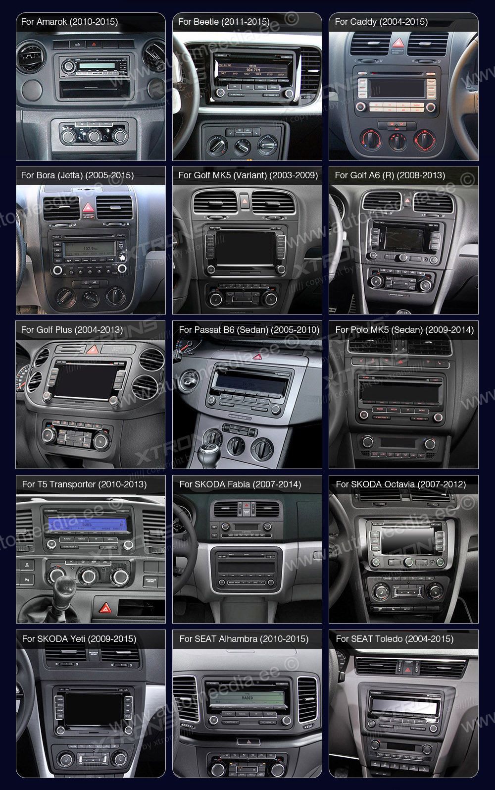 VW Passat B6 | B7 | Multivan | Transporter T5 | T6 | Amarok | Tiguan | Touran | Sharan  custom fit multimedia radio suitability for the car