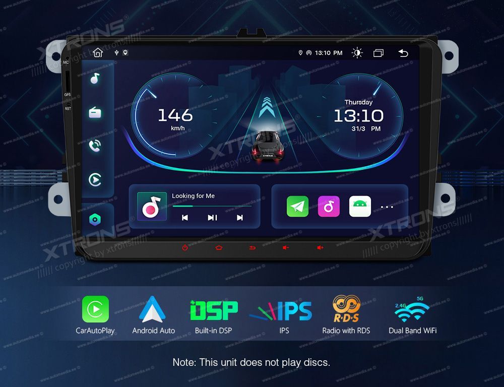 VW Passat B6 | B7 | Multivan | Transporter T5 | T6 | Amarok | Tiguan | Touran | Sharan  XTRONS PE91MTVL merkkikohtainen Android GPS multimedia näyttösoitin