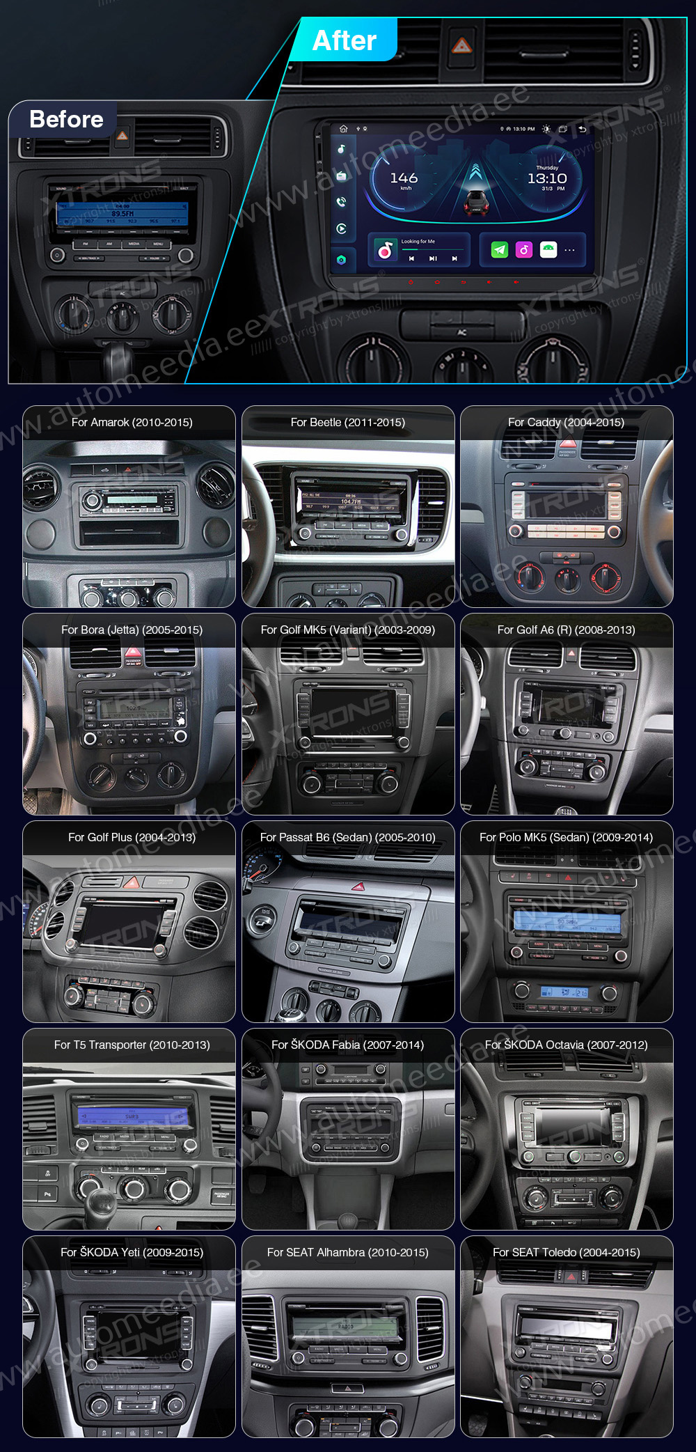 VW Passat B6 | B7 | Multivan | Transporter T5 | T6 | Amarok | Tiguan | Touran | Sharan  custom fit multimedia radio suitability for the car