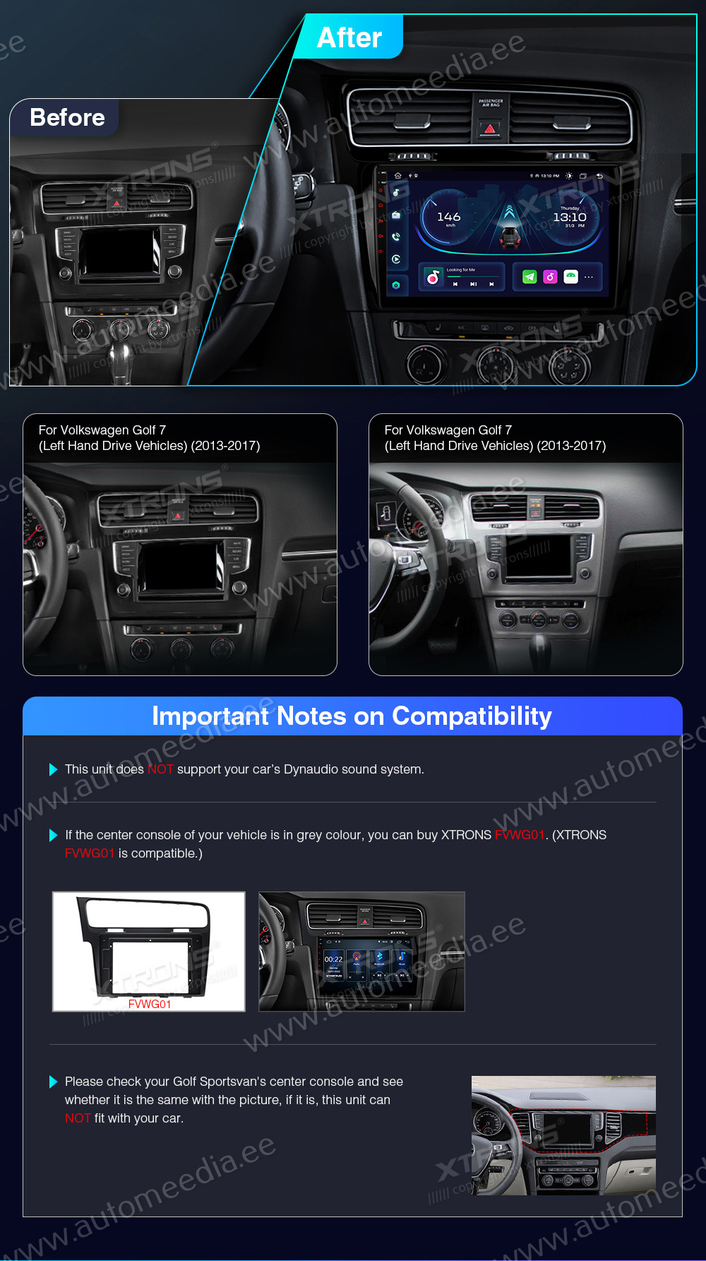 Tablette tactile Android 13.0 + Apple Carplay Volkswagen Golf VII