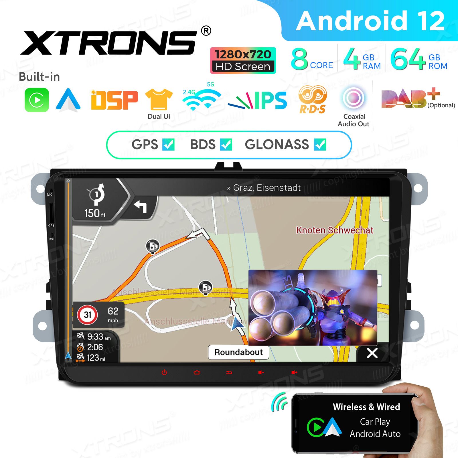 VW Passat B6 | B7 | Multivan | Transporter T5 | T6 | Amarok | Tiguan | Touran | Sharan mudelipõhine Android 12 GPS autoraadio ja multimeedia keskus