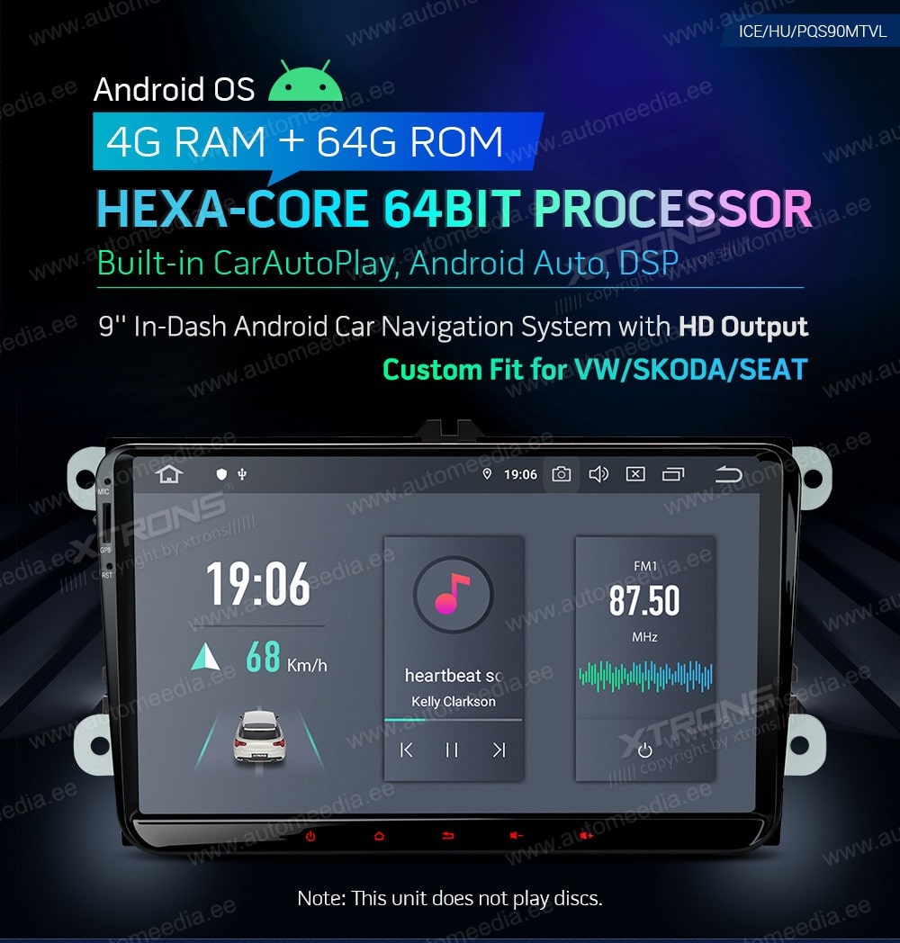 VW Passat B6 | B7 | Multivan | Transporter T5 | T6 | Amarok | Tiguan | Touran | Sharan XTRONS PQS90MTVL merkkikohtainen Android GPS multimedia näyttösoitin