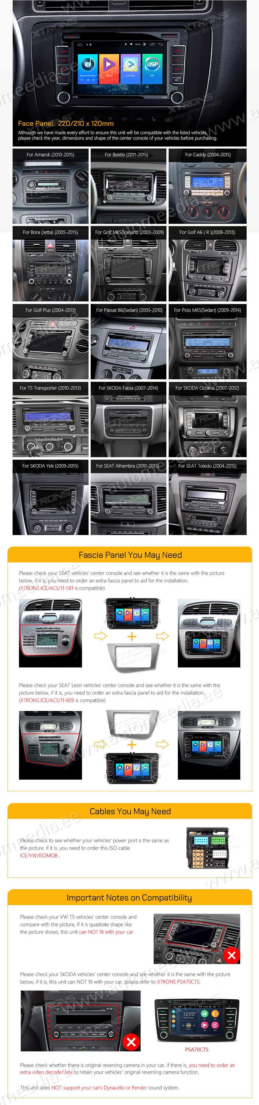 VW Passat B6 | B7 | Multivan | Transporter T5 | T6 | Amarok | Tiguan | Touran | Sharan  custom fit multimedia radio suitability for the car