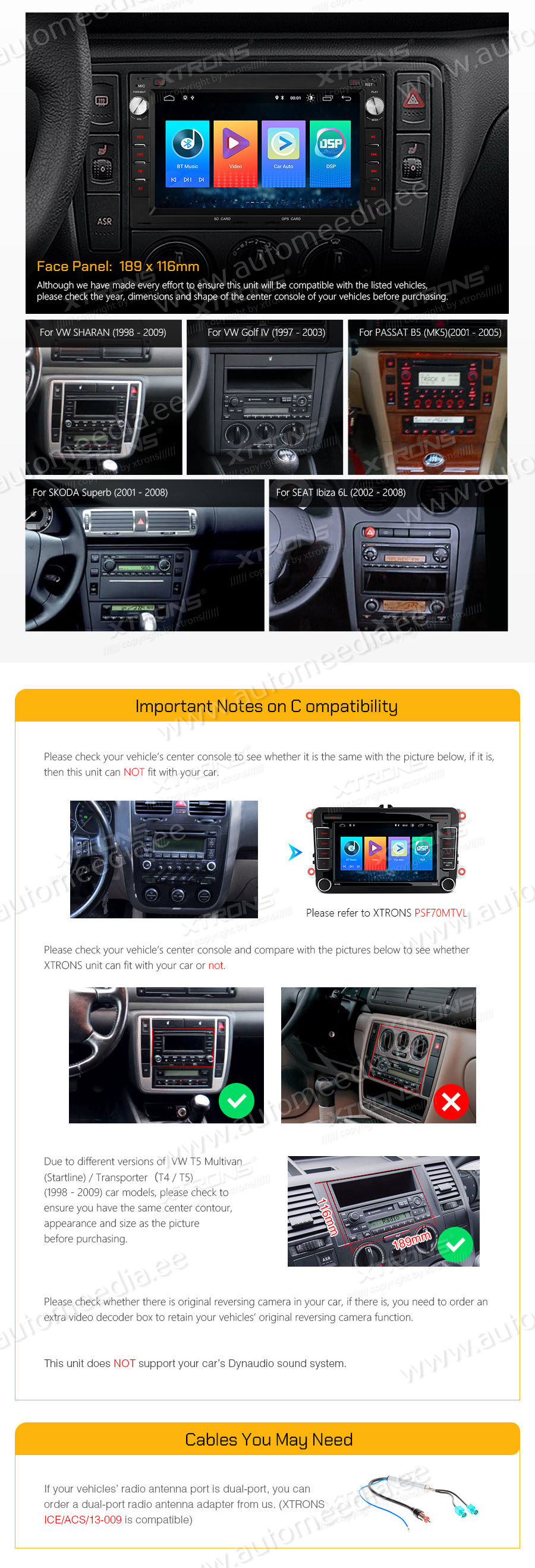 Volkswagen Transporter -09 | Passat B5 | Golf IV  совместимость мультимедийного радио в зависимости от модели автомобиля